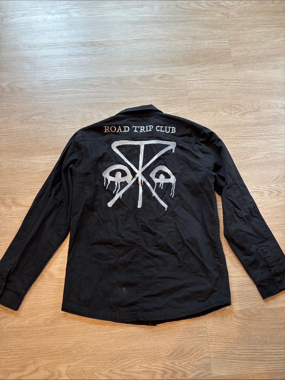 Roark Men’s Medium Black Hebrides Jacket Shacket Denim Heavyweight Logo Distress